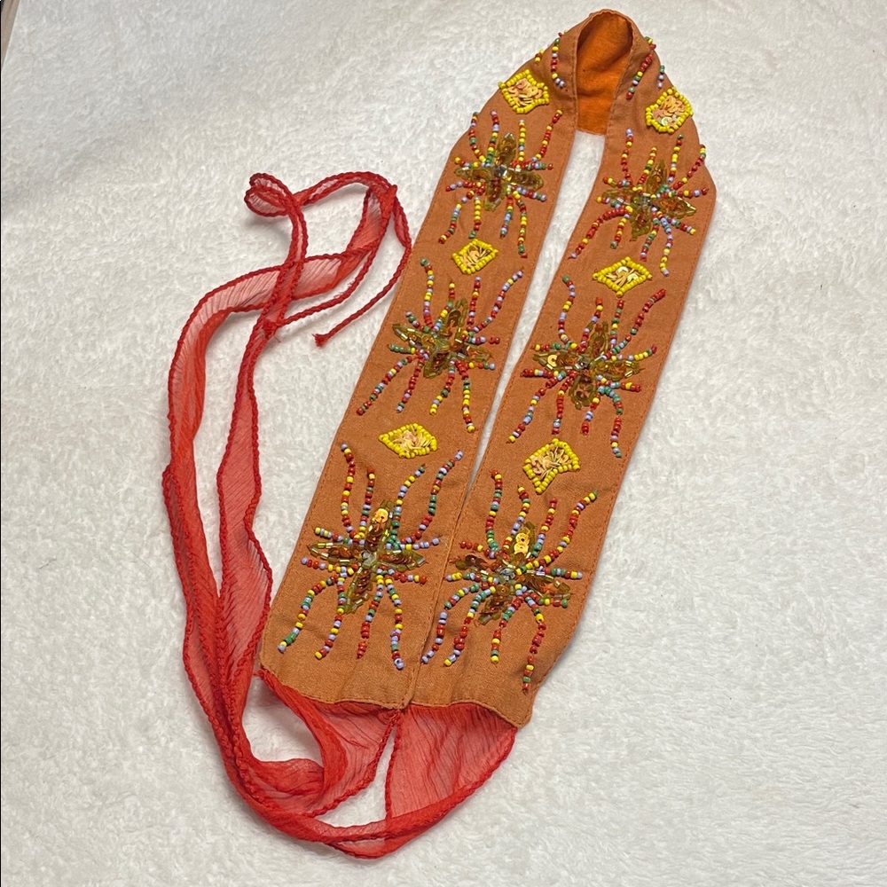 Mudd Orange Beaded Tie Belt with Red Sash